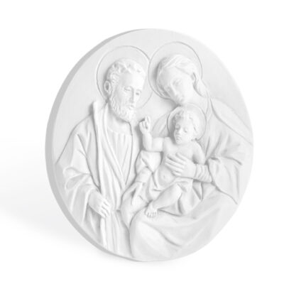 bassorilievo tondo sacra famiglia bomboniera bianco 11cm