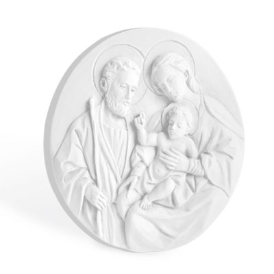 bassorilievo tondo sacra famiglia bomboniera bianco 8cm