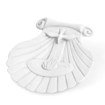 scultura battesimo conchiglia bomboniera bianco 8x8