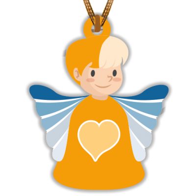 ciondolo angioletto cuore legno comunione cresima arancio