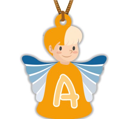 ciondolo angioletto legno comunione cresima arancio a iniziale