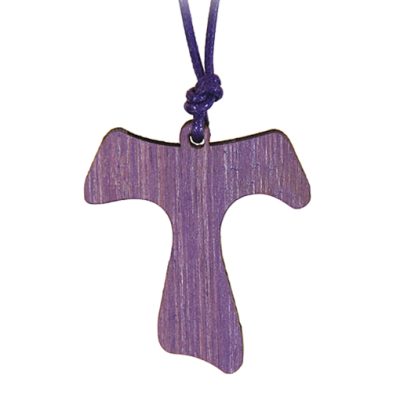 ciondolo legno bamboo comunione cresima tau viola
