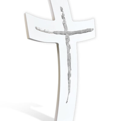 croce stilizzata bianca argento 18x28