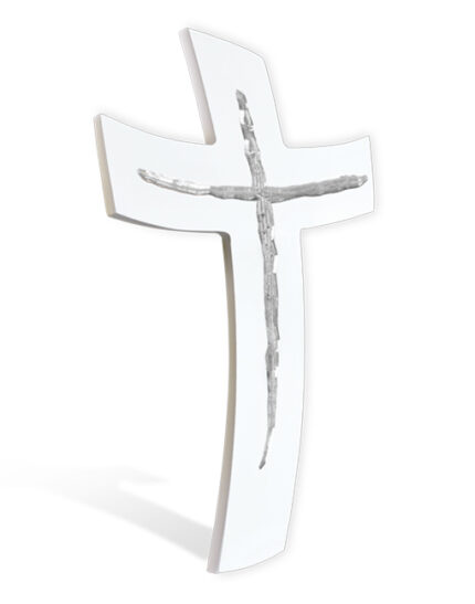 croce stilizzata curva bianca argento 24x35