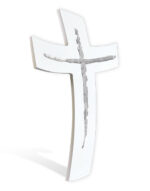 croce stilizzata curva bianca argento 24x35