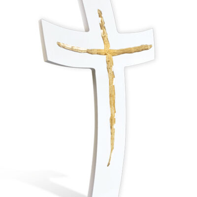 croce stilizzata curva bianca oro 34x50