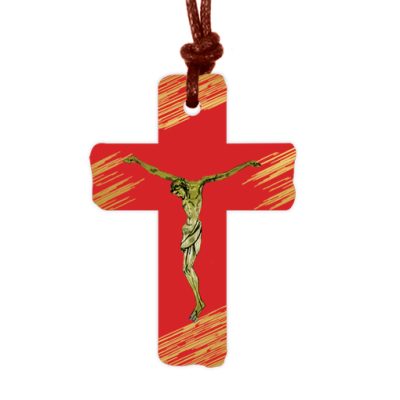 ciondolo crocifisso legno oro comunione cresima rosso