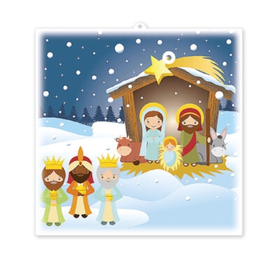 quadretto legno presepe natale 10x10