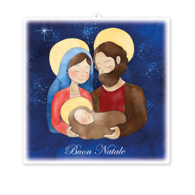 quadretto legno sacra famiglia natale 10x10