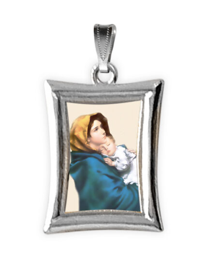 medaglia argento nikel rettangolare madonna con bambino