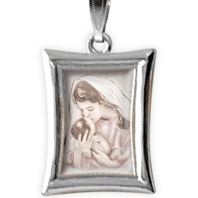 medaglia argento nikel rettangolare madonna con bambino