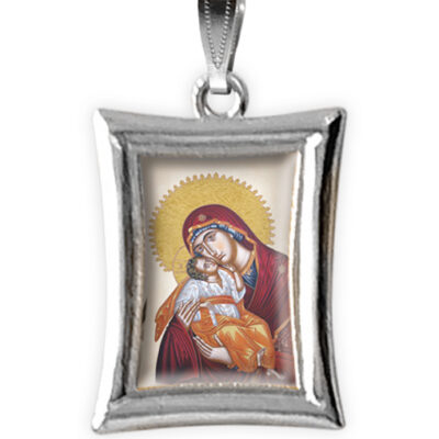medaglia argento nikel rettangolare madonna bambino
