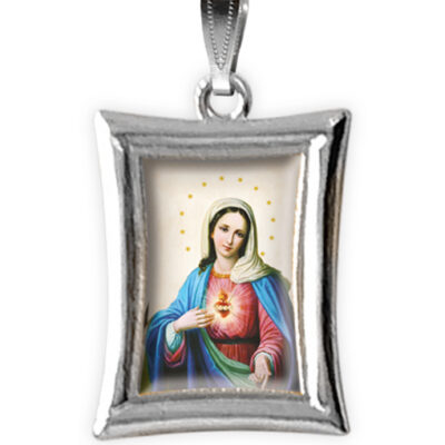 medaglia argento nikel rettangolare madonna cuore immacolato