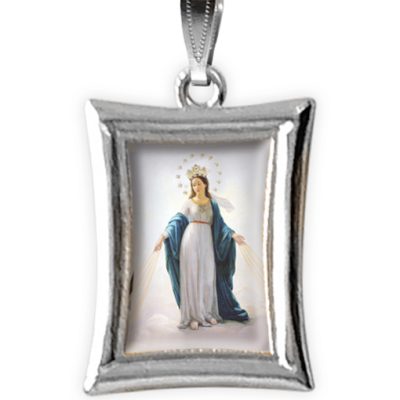 medaglia argento nikel rettangolare madonna miracolosa