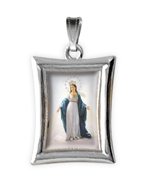 medaglia argento nikel rettangolare madonna miracolosa