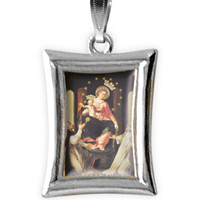 medaglia argento nikel rettangolare madonna rosario pompei