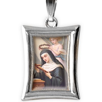 medaglia argento nikel rettangolare santa rita