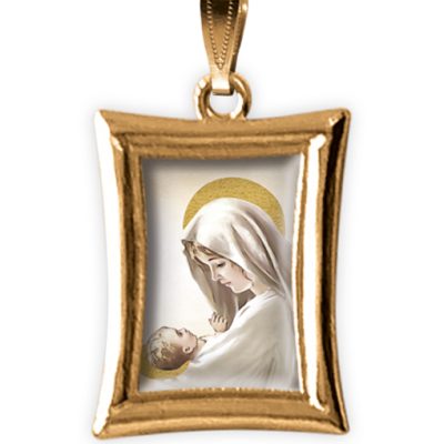 medaglia oro rettangolare madonna bambino