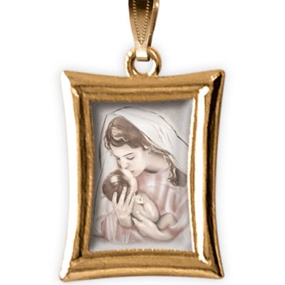 Medaglia RETTANGOLARE oro madonna bambino SACRA FAMIGLIA