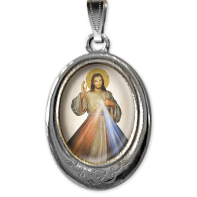 Medaglia argento nikel ovale gesu misericordioso