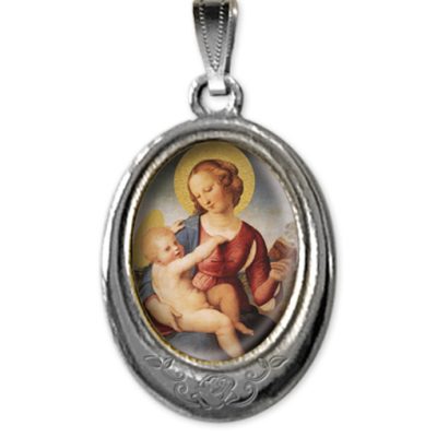 Medaglia argento nikel ovale madonna bambino