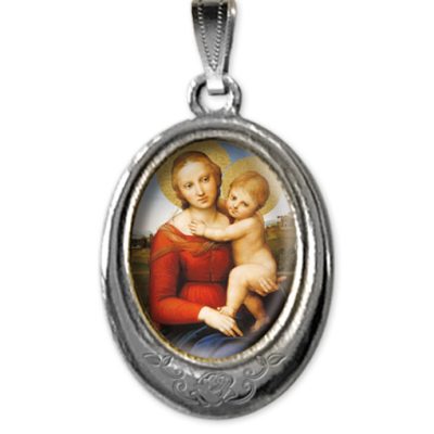 Medaglia argento nikel ovale madonna bambino
