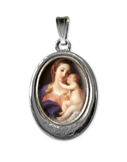 Medaglia argento nikel ovale madonna bambino