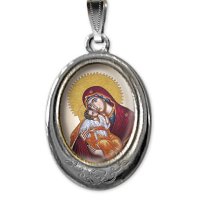 Medaglia argento nikel ovale madonna bambino