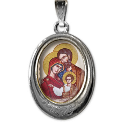 Medaglia argento nikel ovale sacra famiglia