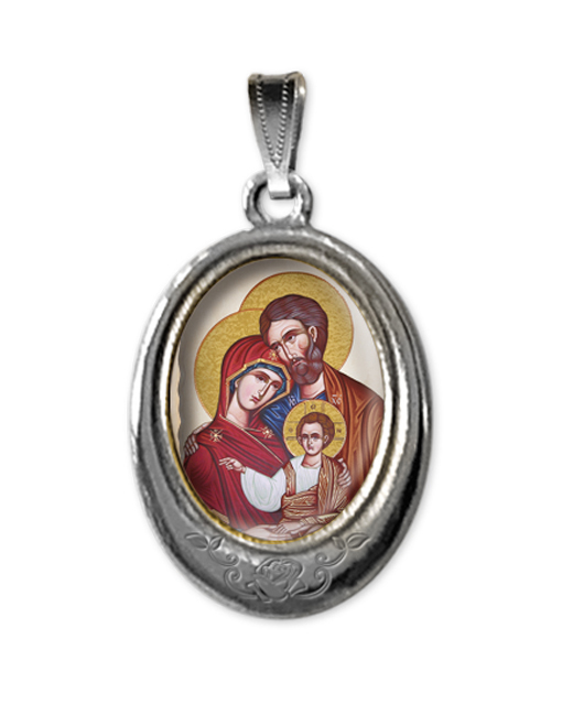 Medaglia argento nikel ovale sacra famiglia