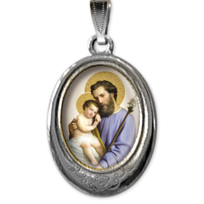 Medaglia argento nikel ovale san giuseppe