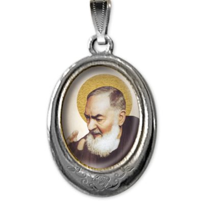 Medaglia argento nikel ovale san pio