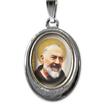 Medaglia argento nikel ovale san pio