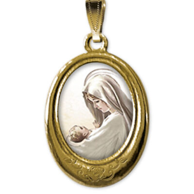 medaglia ovale oro grande madonna bambino imm 214