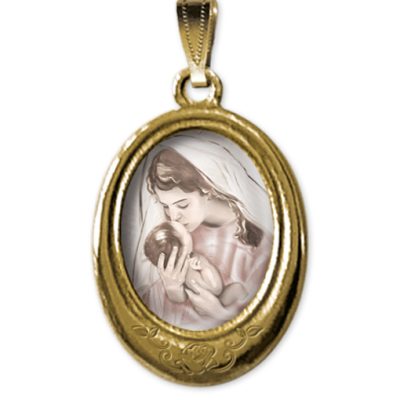 medaglia oro ovale madonna bambino SACRA FAMIGLIA
